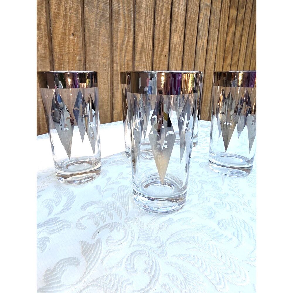 Vintage MCM Barware Dorothy Thorpe Fleur de Lis Harlequin Diamond HighBall